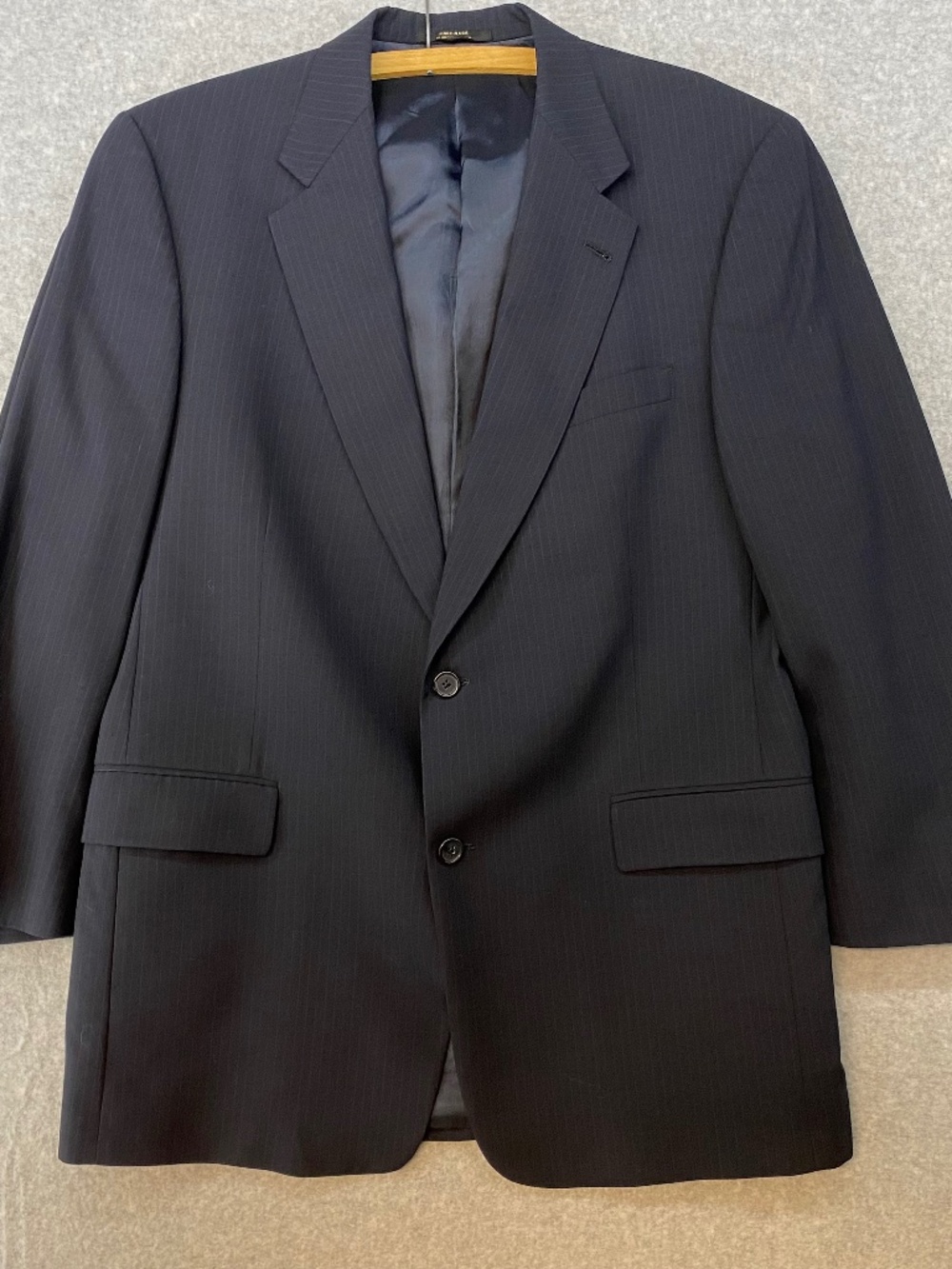 Hart Schaffner Marx 42R Gold Trumpeter Men's Navy Wool Blazer Striped USA Made